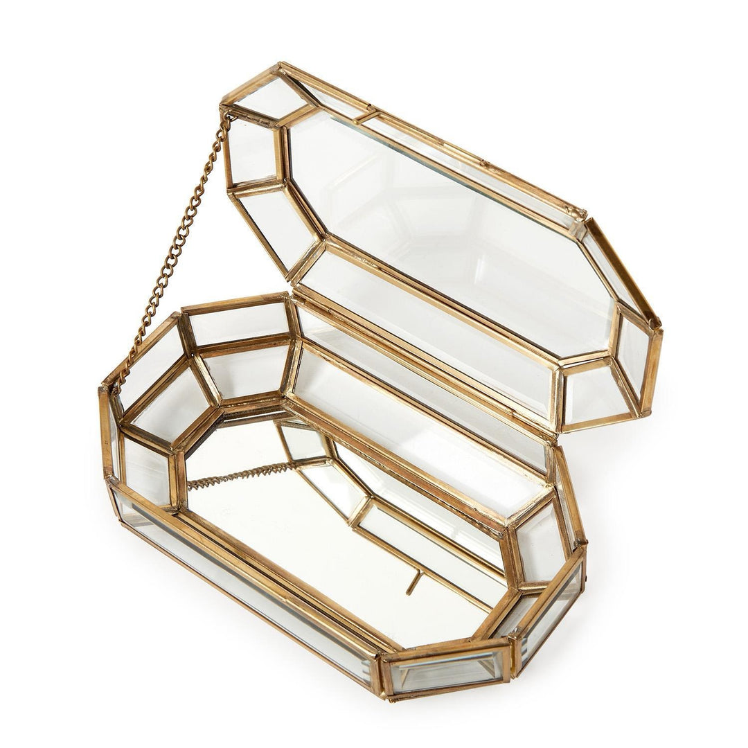 Glass Jewelry Box With Gold Antique Trim