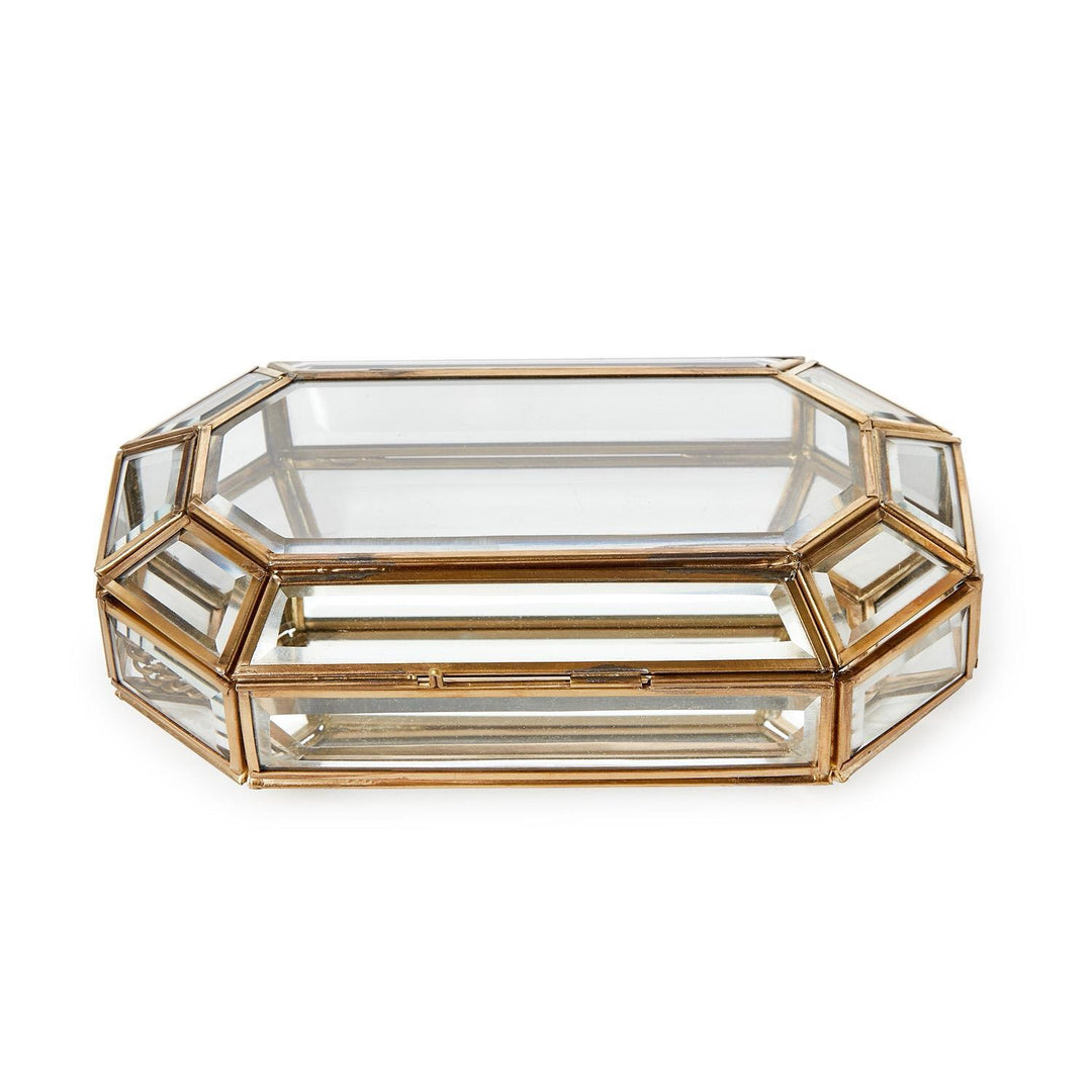 Glass Jewelry Box With Gold Antique Trim