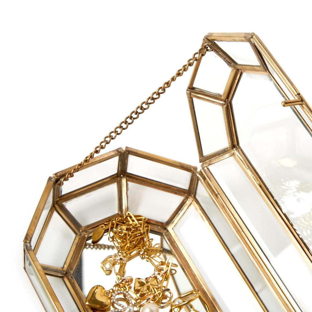 Glass Jewelry Box With Gold Antique Trim