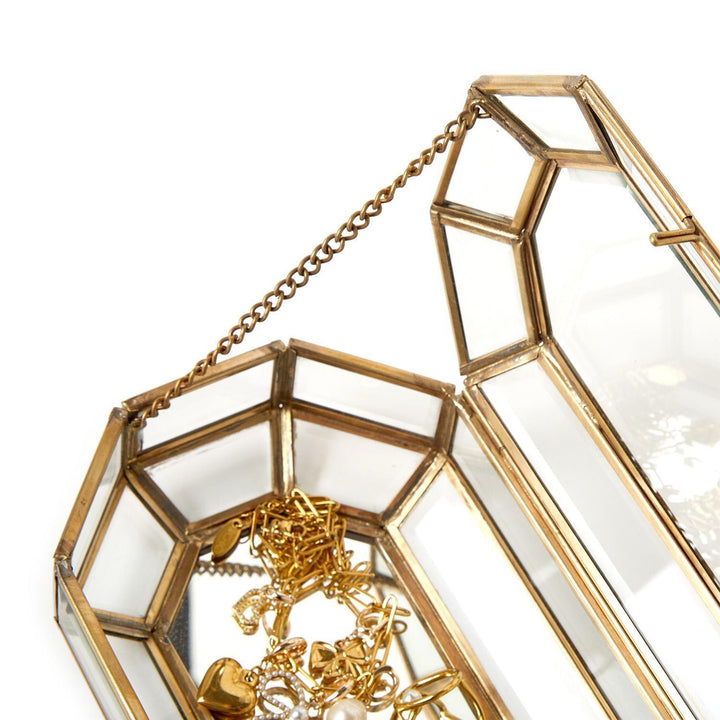 Glass Jewelry Box With Gold Antique Trim