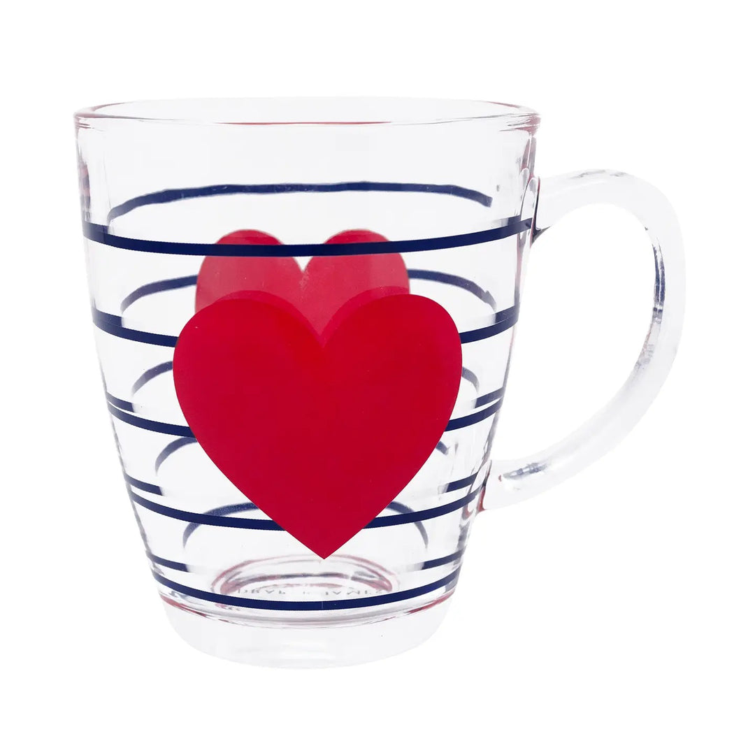 Navy Stripe With Heart Glass Mug