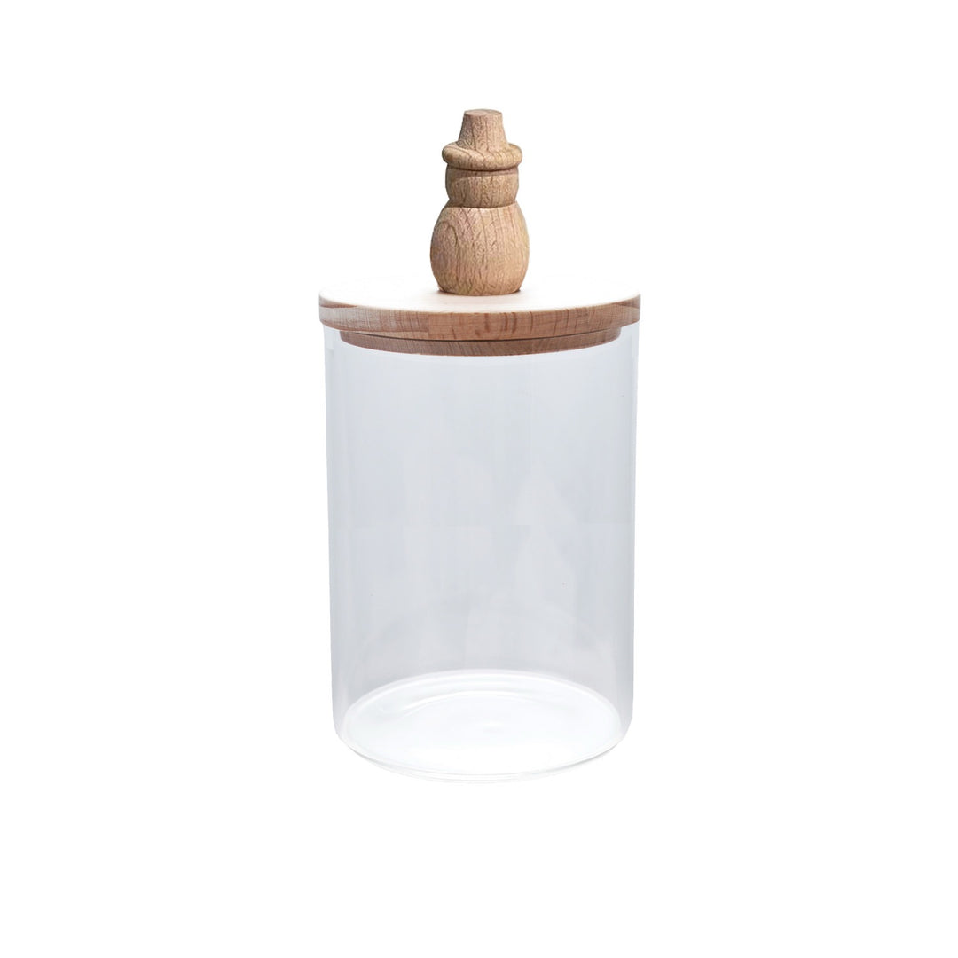 Marshmallow-Filled Glass Canister With Wood Lid & Snowman Knob