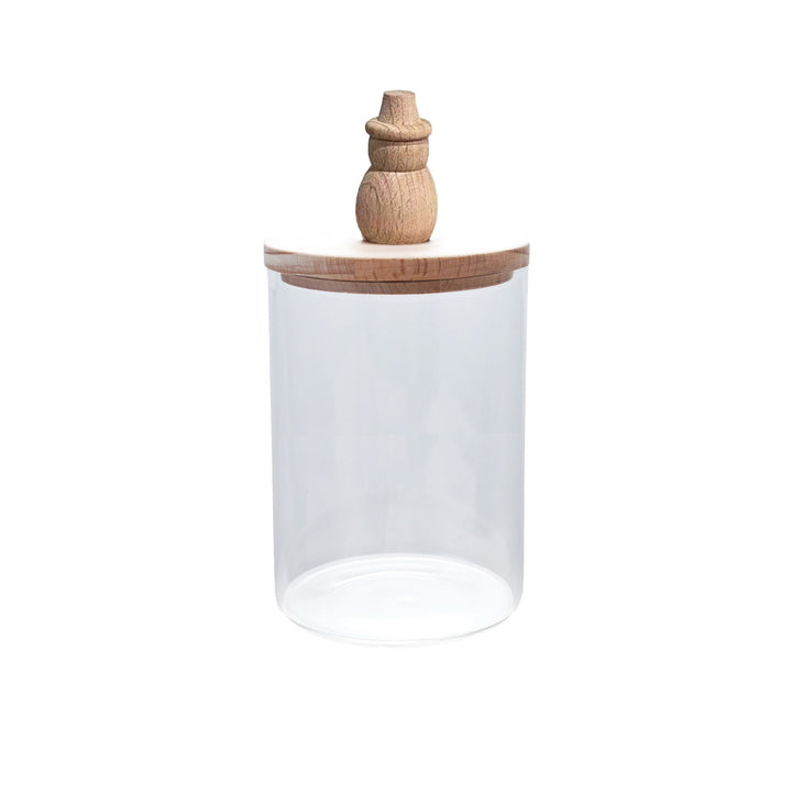 Marshmallow-Filled Glass Canister With Wood Lid & Snowman Knob