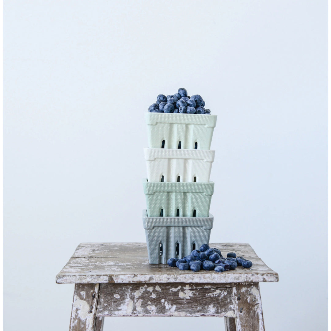 Gray Textured Stoneware Berry Basket