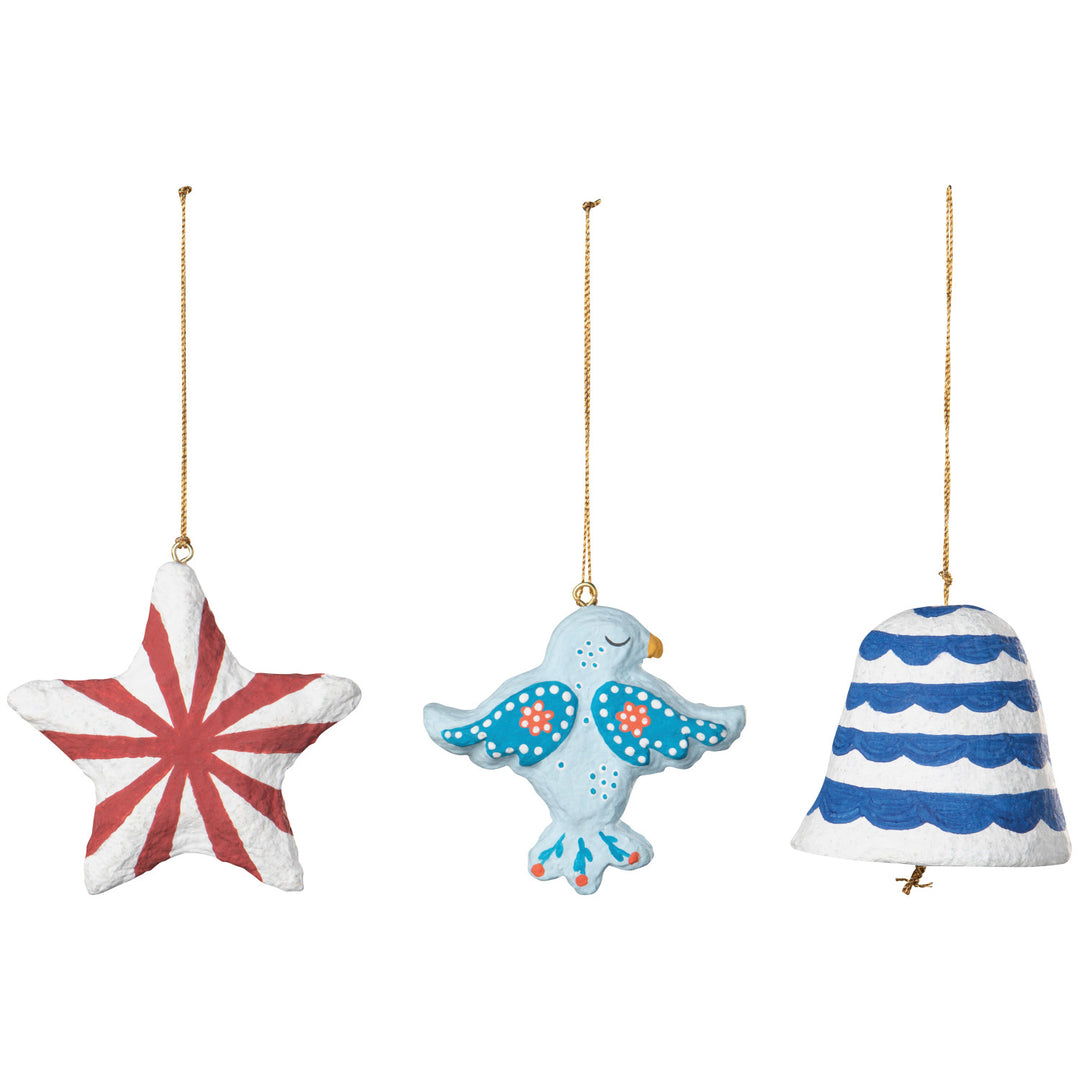 Peace & Harmony Cotton Mache Christmas Tree Ornaments