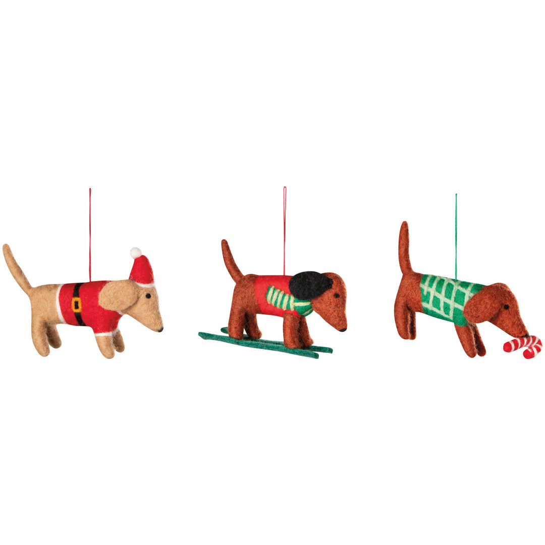 Dashing Dachshunds Felt Christmas Tree Ornaments -