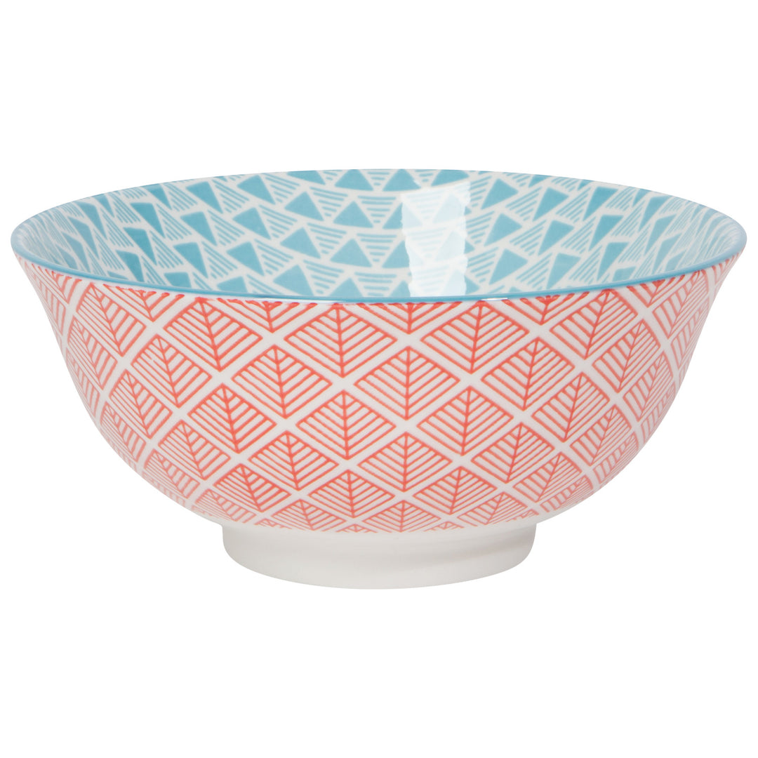 Red Blue Leaf Geo Stamped Bowl, 6"