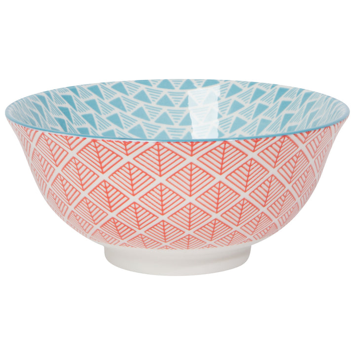 Red Blue Leaf Geo Stamped Bowl, 6"