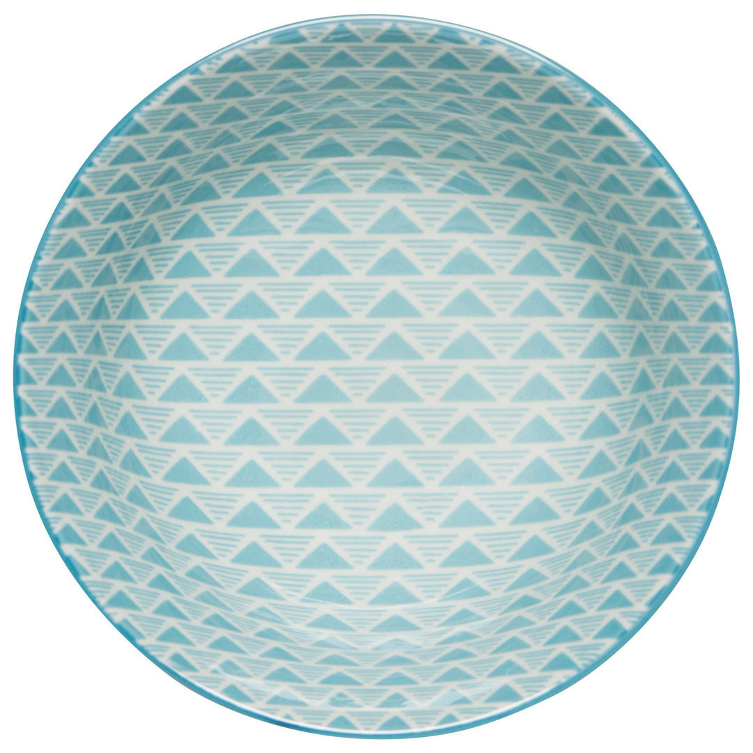 Red Blue Leaf Geo Stamped Bowl, 6"