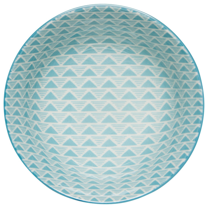 Red Blue Leaf Geo Stamped Bowl, 6"