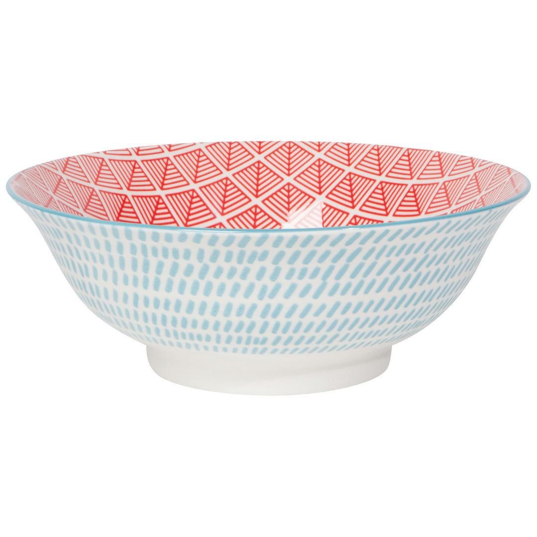 Blue Red Dash Stamped Bowl, 8"