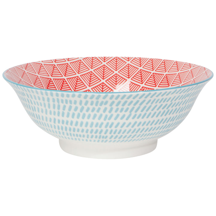 Blue Red Dash Stamped Bowl, 8"