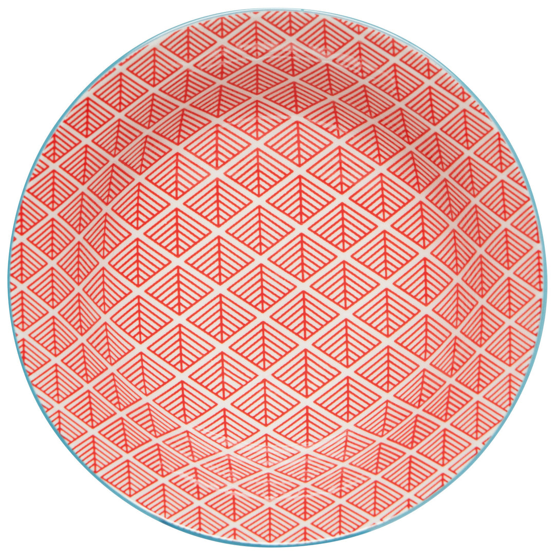 Blue Red Dash Stamped Bowl, 8"