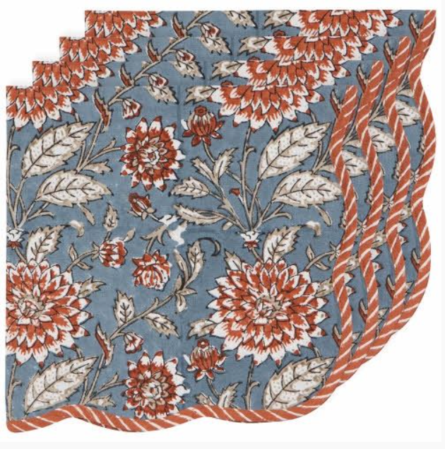 Orange Dahlia Block Print Napkins, Set Of 4