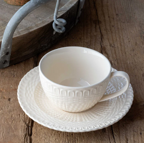 Cream Basketweave Cup & Saucer