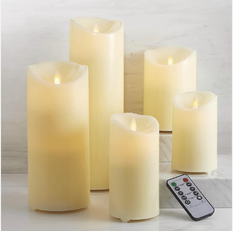 Indoor/Outdoor Flameless Pillar Candles with Remote, Set of 5