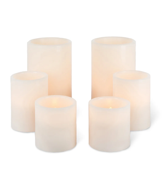 Wax Glow Wick Flameless Pillar Candles with Remote, Set of 6