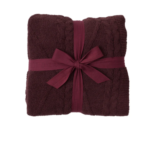 CozyChic Fisherman Cable Throw, Deep Aubergine