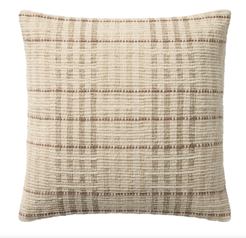 Ivory/Brown Striped Pillow, 18" x 18"