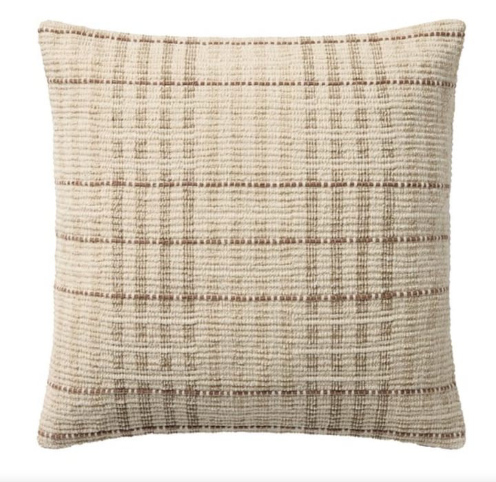 Ivory/Brown Striped Pillow, 18" x 18"