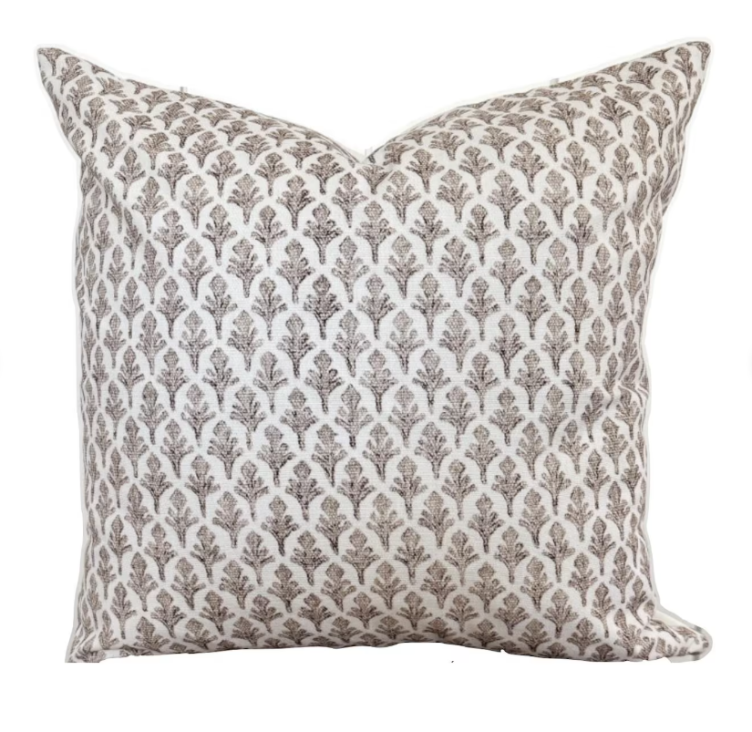 Neutral Fleur De Lis Block Print Pillow, 20" x 20"