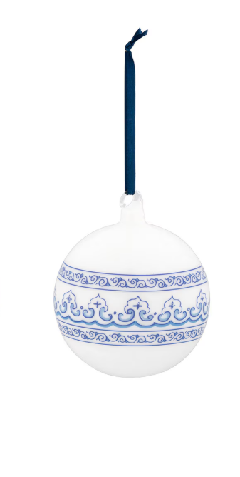 White Chinoiserie Arrows Glass Ball Ornament