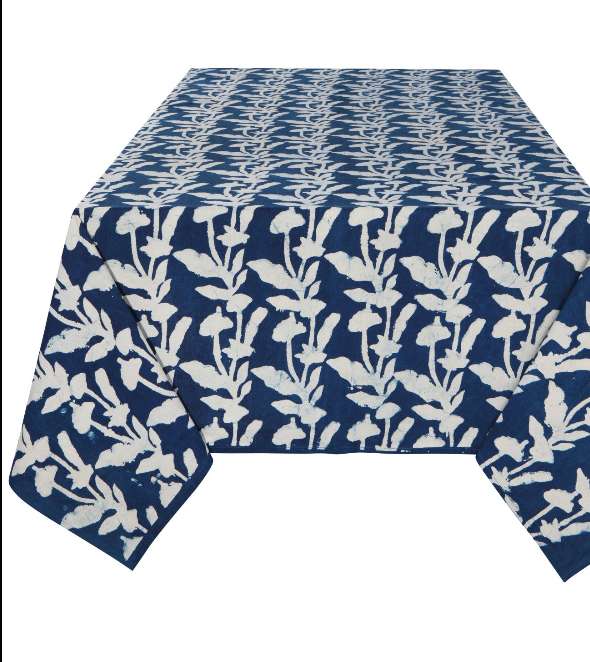 Flourish Block Print Tablecloth, 60" x 90"