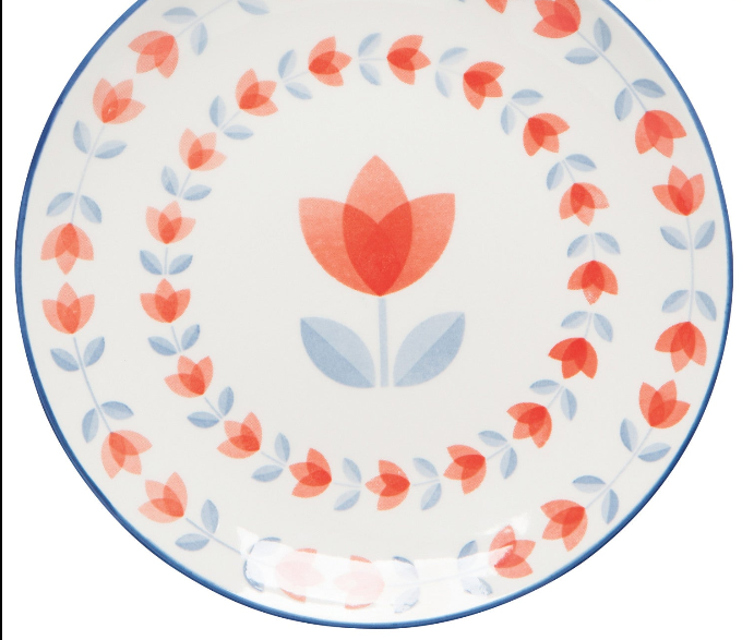 Red Tulip Stamped Appetizer Plate, 6"