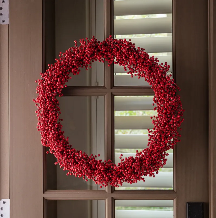 Red Wooden Bead Berry Wreath, 20"