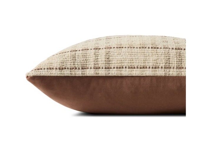 Ivory/Brown Striped Pillow, 18" x 18"