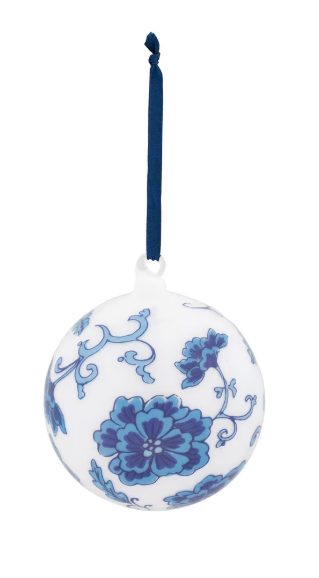 Chinoiserie Peony Glass Ball Ornament