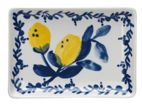 Hand-Painted Stoneware Plates With Lemons, 4 Styles
