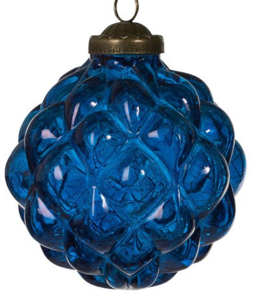 Blue Textural Opaque Glass Ball Ornament