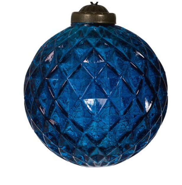 Blue Textural Opaque Glass Ball Ornament