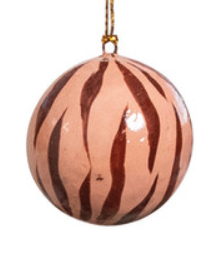 Hand-Painted Paper Mache Ball Ornament With Animal Print