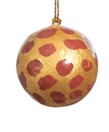 Hand-Painted Paper Mache Ball Ornament With Animal Print