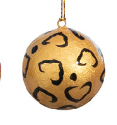 Hand-Painted Paper Mache Ball Ornament With Animal Print