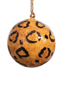 Hand-Painted Paper Mache Ball Ornament With Animal Print