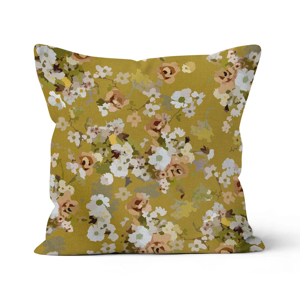Golden Bloom Pillow, 18" x 18"