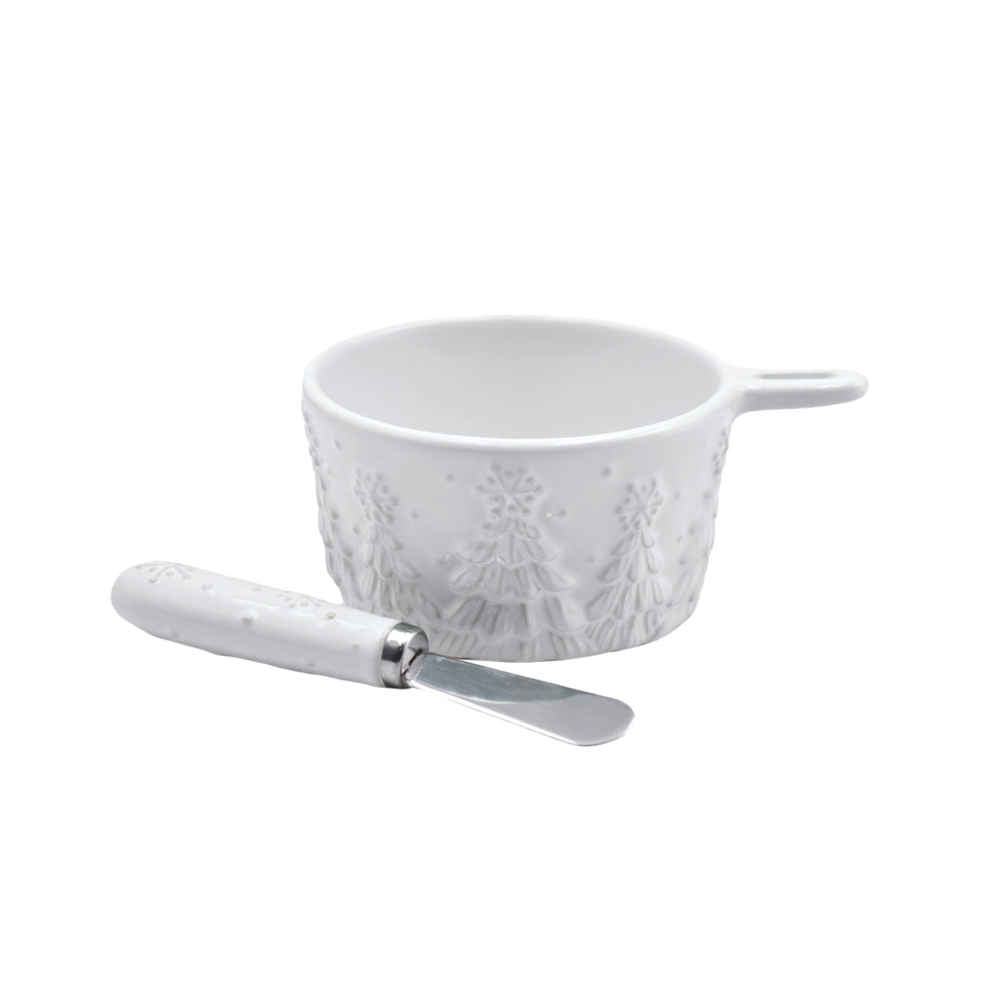 Dip Bowl With Spreader | Frosty Forest White
