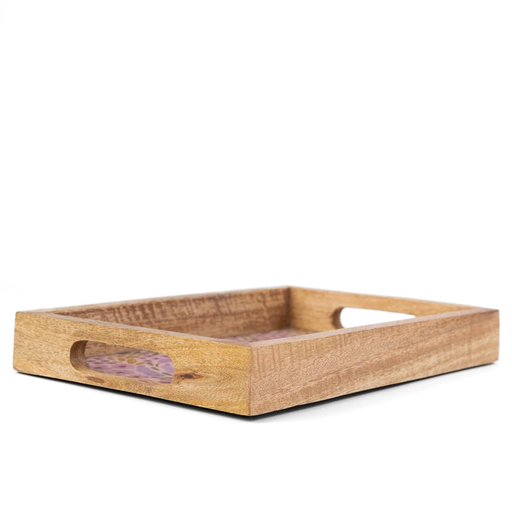 Lilac Floral Mango Wood Tray