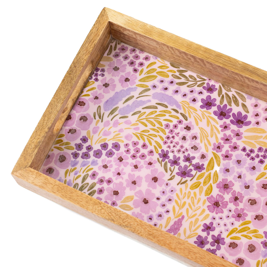 Lilac Floral Mango Wood Tray