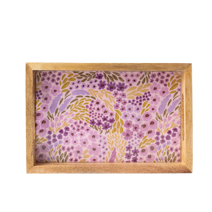Lilac Floral Mango Wood Tray