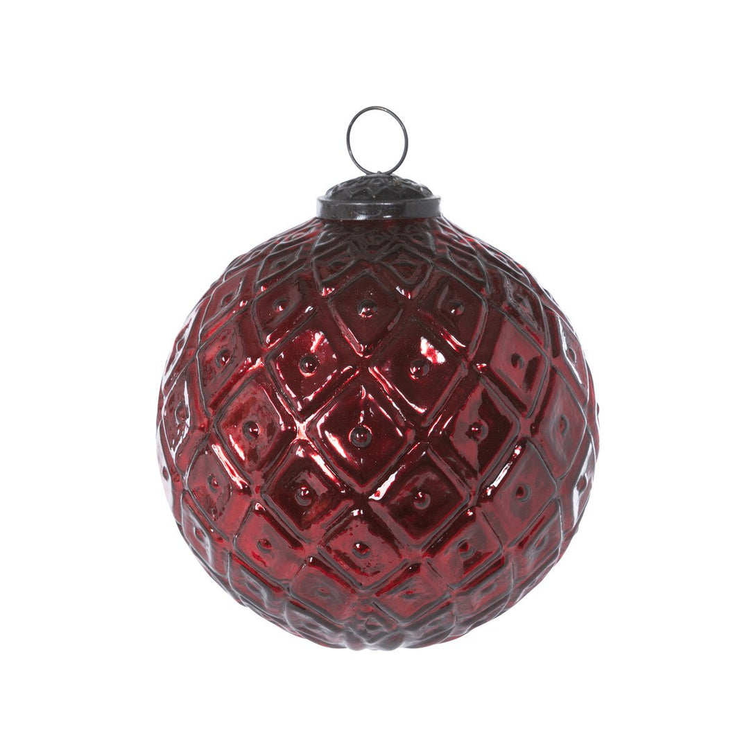 Diamond Pattern Garnet Glass Ball Ornament