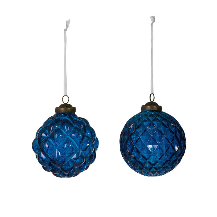 Blue Textural Opaque Glass Ball Ornament