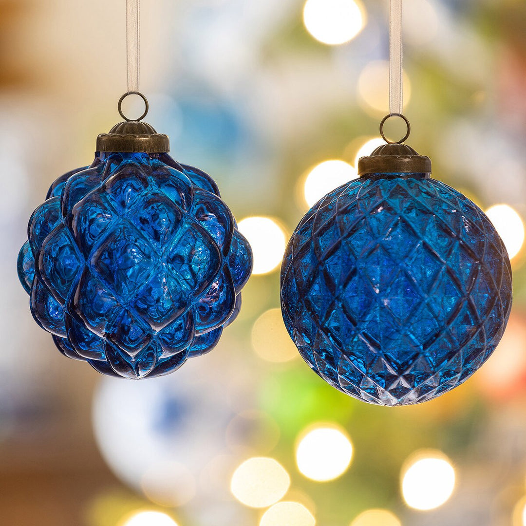 Blue Textural Opaque Glass Ball Ornament
