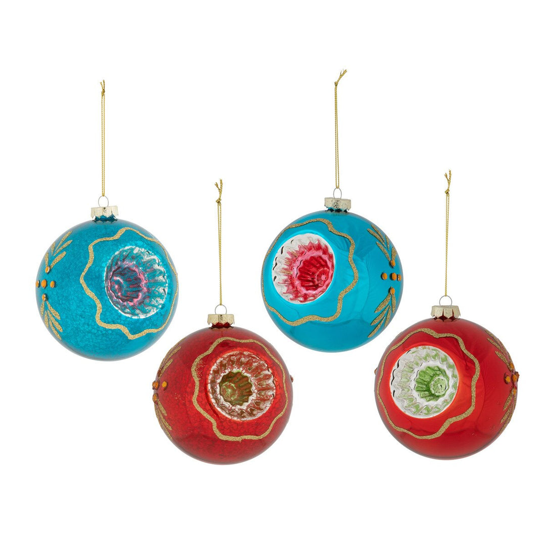 Red & Blue Glass Vintage-Style Reflector Ornaments