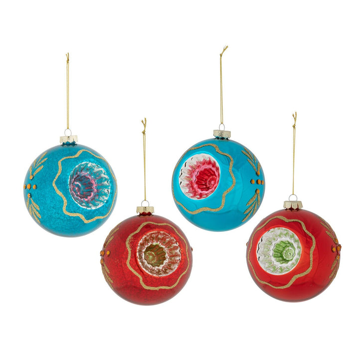 Red & Blue Glass Vintage-Style Reflector Ornaments