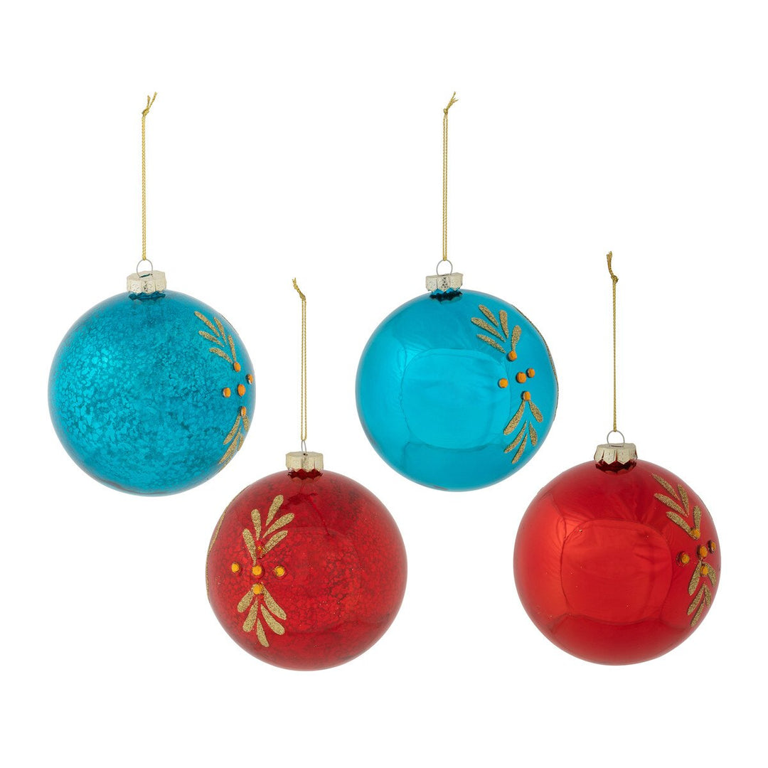 Red & Blue Glass Vintage-Style Reflector Ornaments