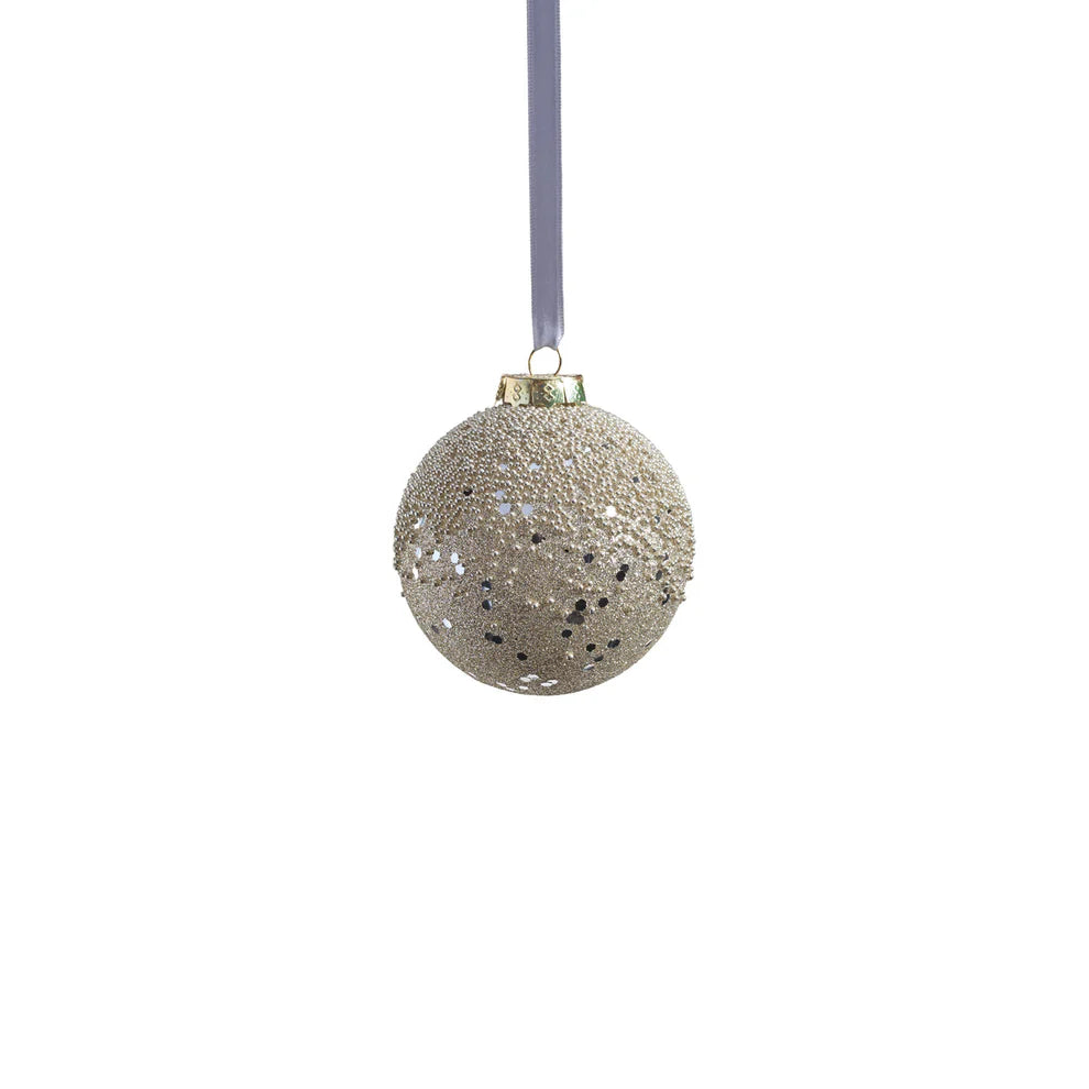 Silver Beaded Glass Ornament 4"